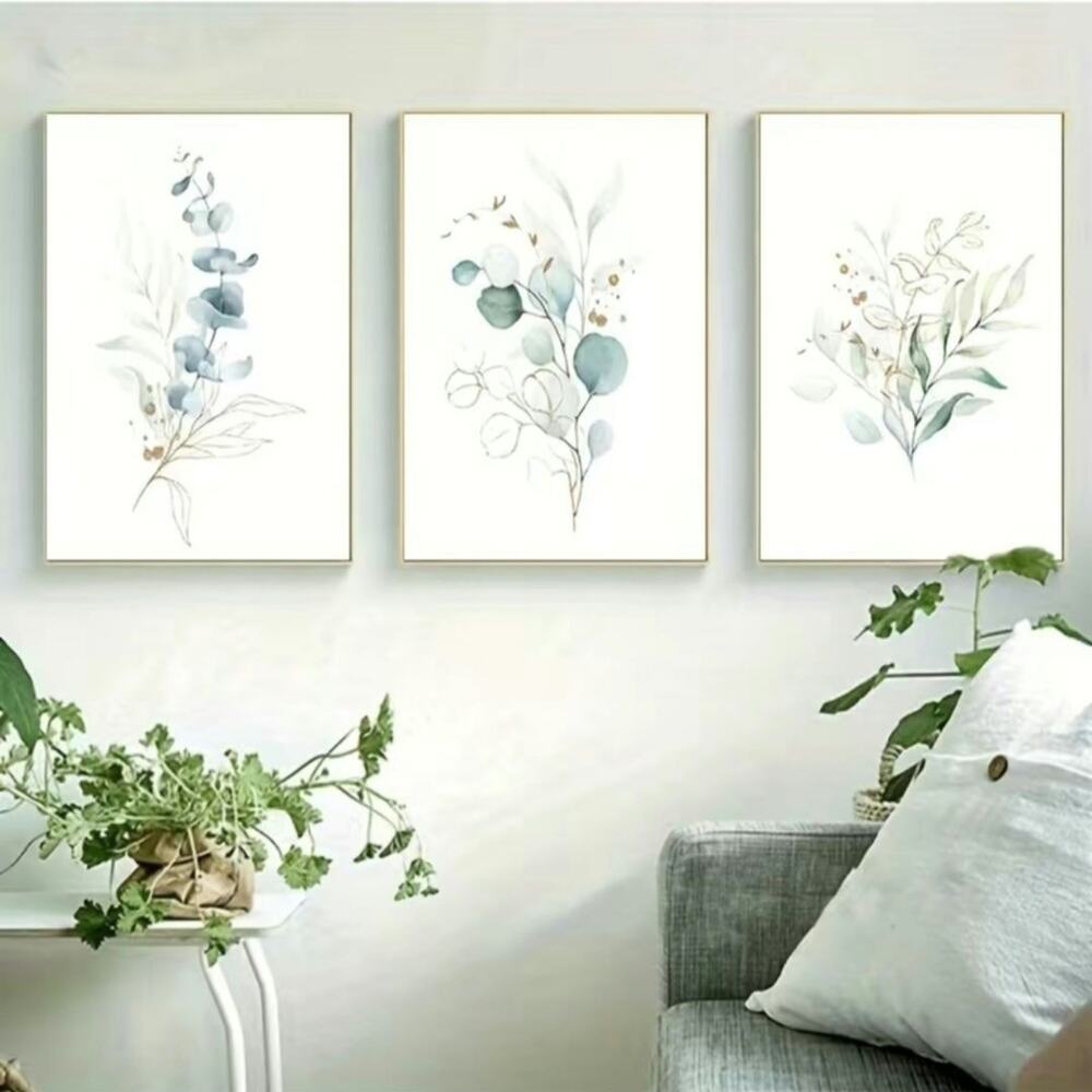 Bohemian floral wall print 3 pieces blue green white